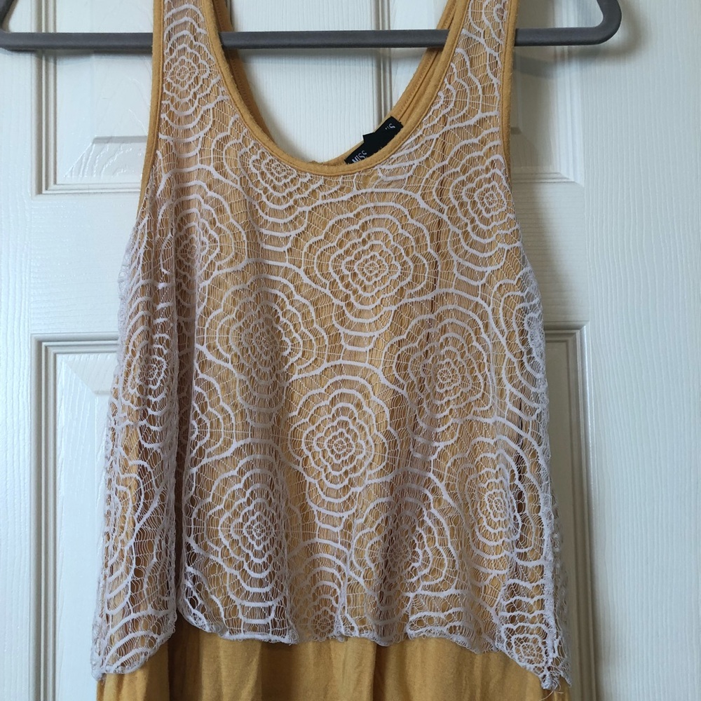 Yellow tank top with lace overlay
